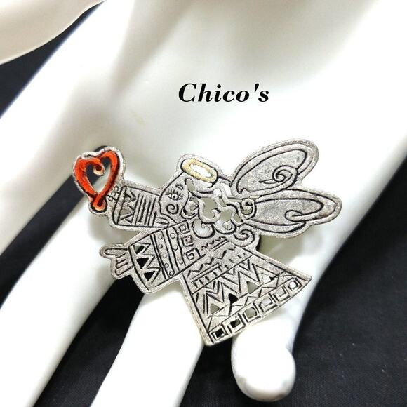 Chico's Angel Red Heart Brooch, "Promise" Angel Pin, 2006 Almost Vintage Jewelry - Picture 1 of 6